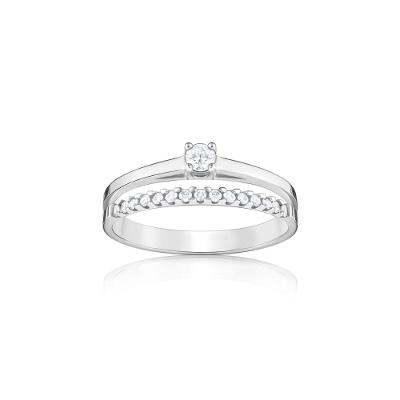Anel Solitário com 25 Pontos de Diamantes em Ouro Branco 18k