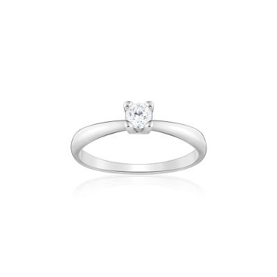 Anel Solitário com 20 Pontos de Diamantes em Ouro Branco 18k