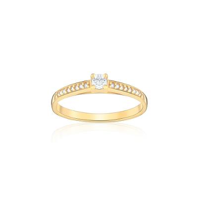 Anel Solitário com 18 Pontos de Diamantes em Ouro Amarelo 18k