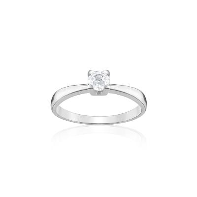 Anel Solitário com 30 Pontos de Diamantes em Ouro Branco 18k