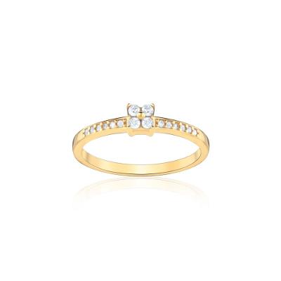 Anel Solitário com 14 Pontos de Diamantes em Ouro Amarelo 18k