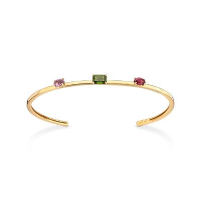 Pulseira em Ouro Amarelo  com Ametista, Rodolita, Turmalina Verde