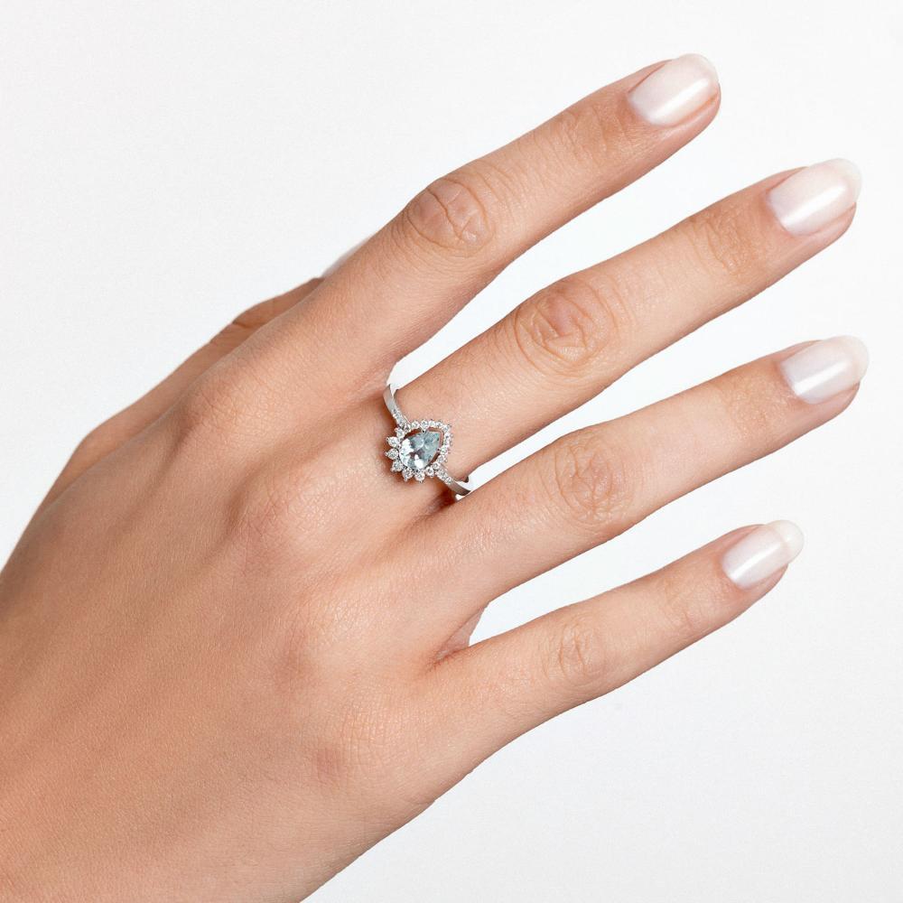 Anel em Gota com Água Marinha em Ouro Branco 18k - 6