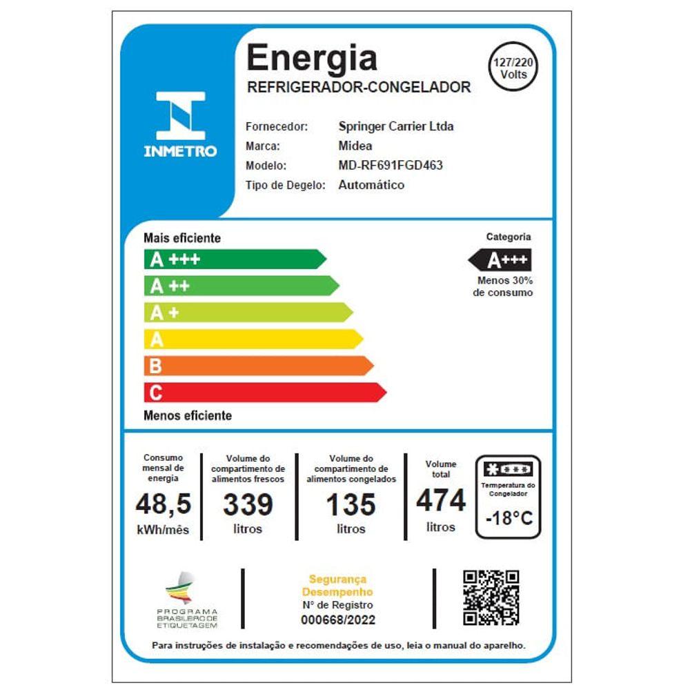 Geladeira Frost Free 4P 474L Inverter Smart cor Inox Midea - 10