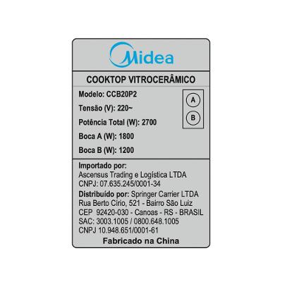 Cooktop 2 Bocas Elétrico Vitrocerâmico Midea