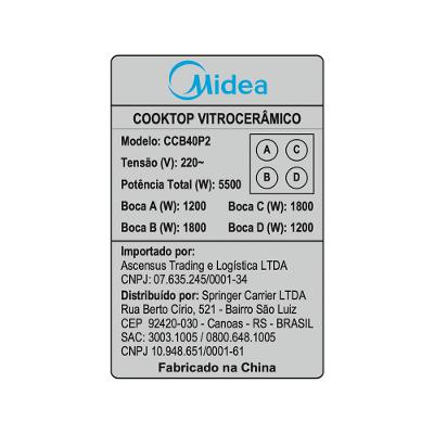 Cooktop 4 Bocas Elétrico Vitrocerâmico Midea