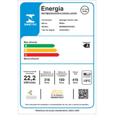 Geladeira Inverse Frost Free 416L Inverter cor Inox Midea