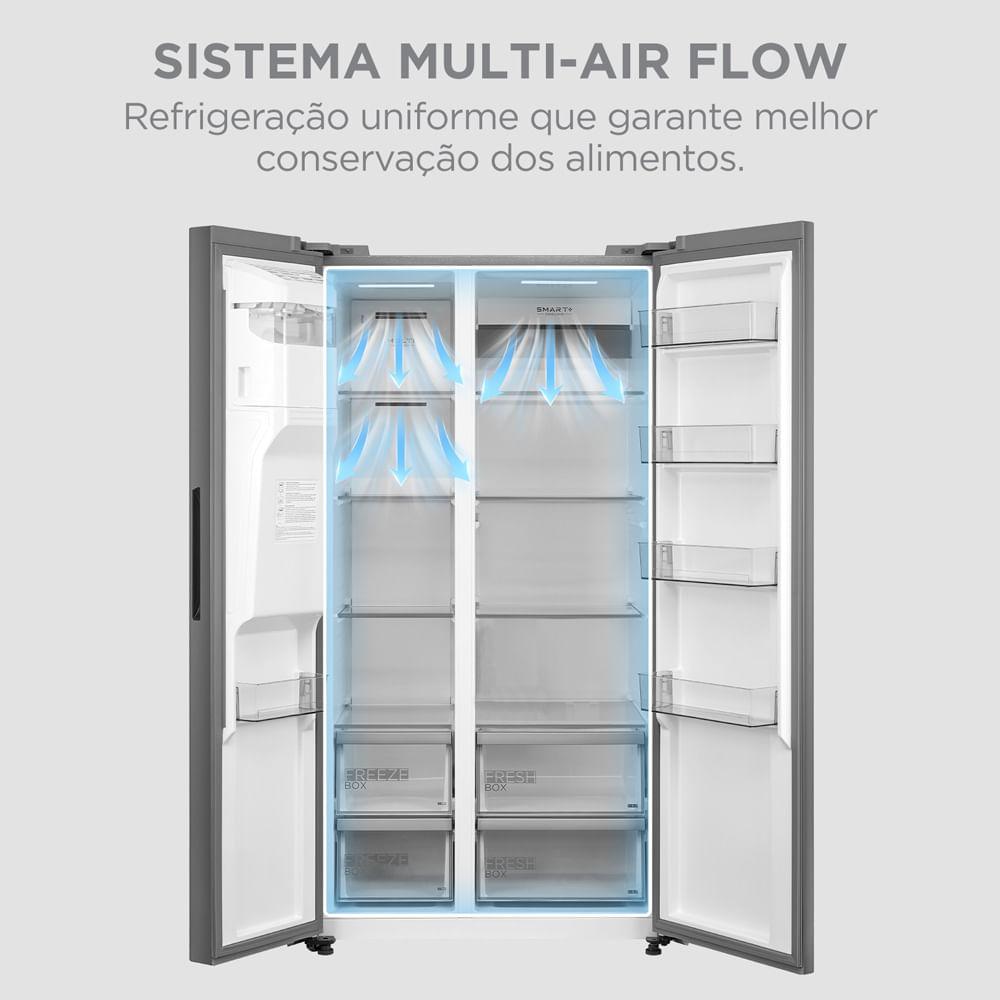 Geladeira Side by Side 570L Dispenser Água e Gelo Inverter cor Inox Midea - 4