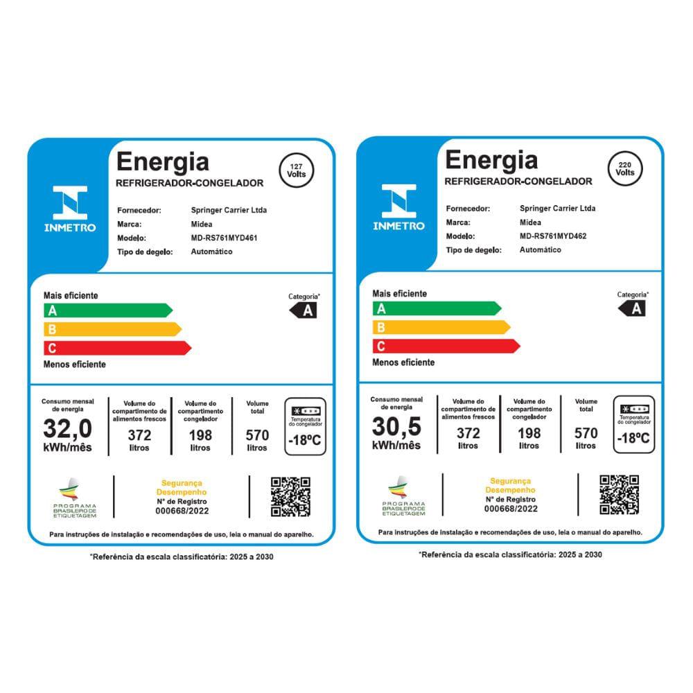 Geladeira Side by Side 570L Dispenser Água e Gelo Inverter cor Inox Midea - 5