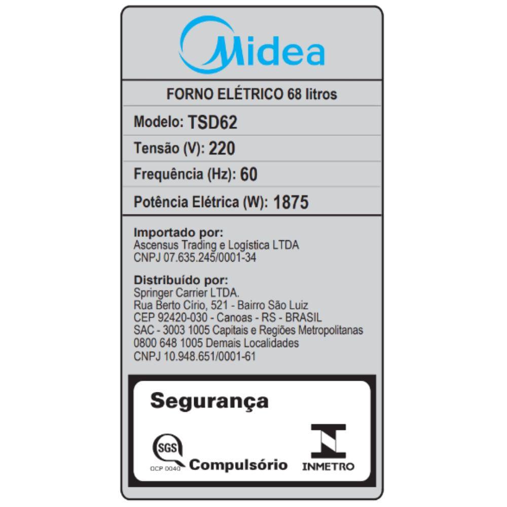 Forno Elétrico de Embutir 68L Digital com Air fryer Midea - 8