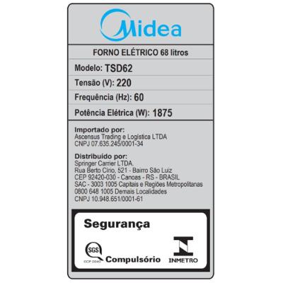 Forno Elétrico de Embutir 68L Digital com Air fryer Midea