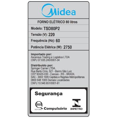 Forno Elétrico de Embutir 80L Digital com Air fryer Midea