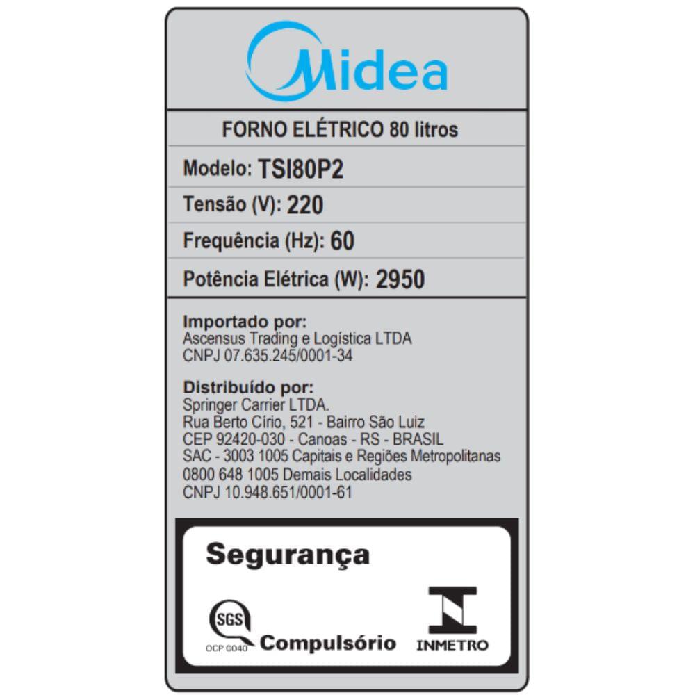 Forno Elétrico de Embutir 80L Touch Smart com Air fryer Midea - 8