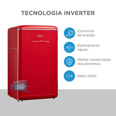 Frigobar Retrô Vermelho 93L Inverter Bivolt Midea