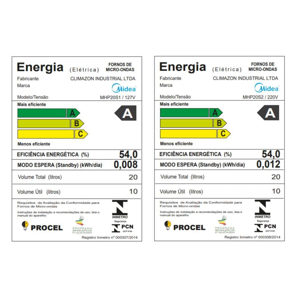 Micro-Ondas 20L Prata Porta Espelhada MasterCook Midea - 6