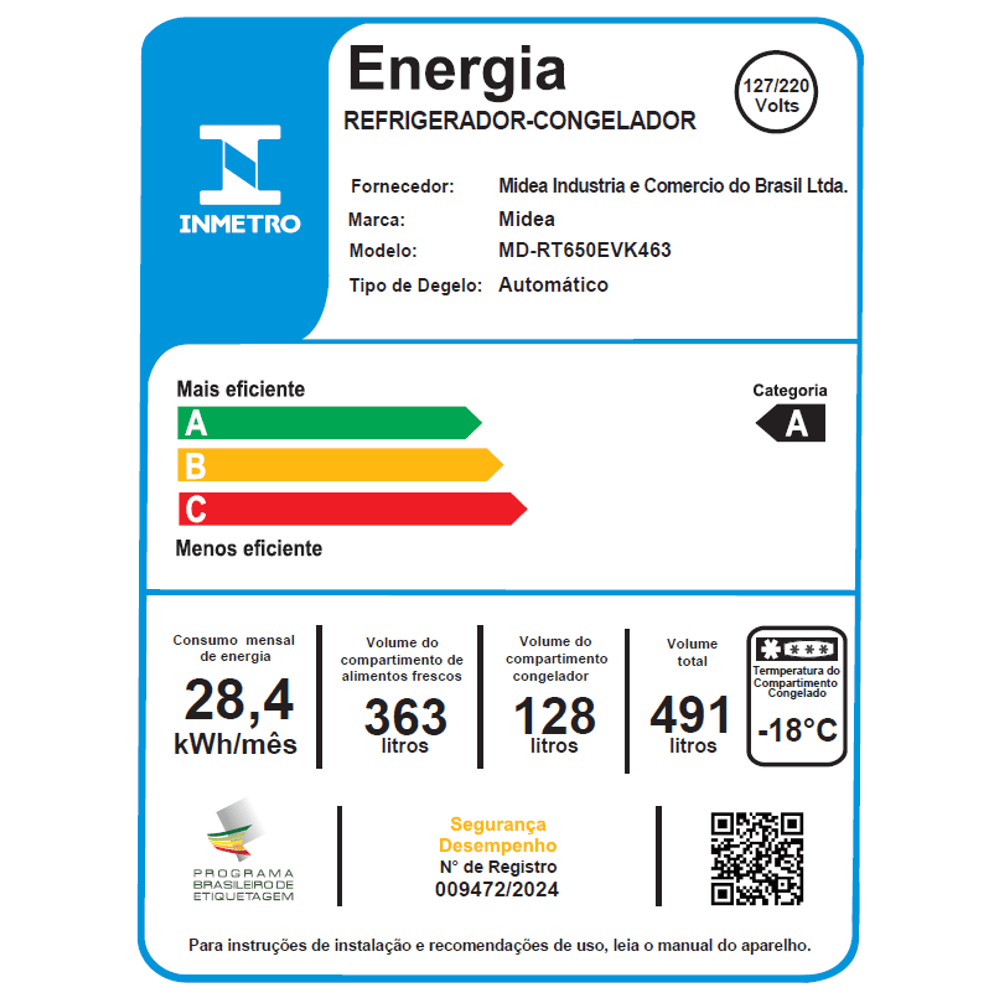 Geladeira Frost Free Duplex 491L Inverter Cor Inox Midea - 10