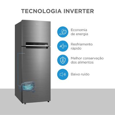 Geladeira Frost Free Duplex 394L Inverter Cor Inox Midea