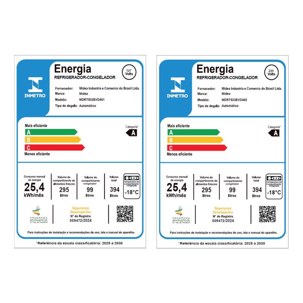 Geladeira Frost Free Duplex 394L Inverter Cor Inox Midea - 8