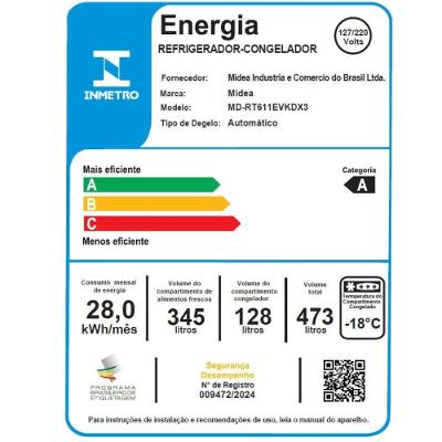 Geladeira Frost Free Duplex 473L Inverter Preto Midea