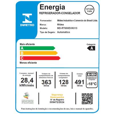 Geladeira Frost Free Duplex 491L Inverter Branca Midea