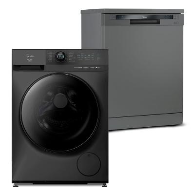 Kit Lava e Seca 11kg Titanium Slim HealthGuard Conectada + Lava Louças 14 Serviços Cinza Midea