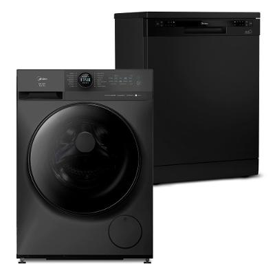 Kit Lava e Seca 11kg Titanium Slim HealthGuard Conectada + Lava Louças 14 Serviços Preta Midea