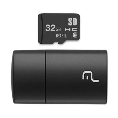 Pen Drive Multilaser 2 em 1 Leitor USB Cartão de Memória Classe 10 32GB Preto MC163