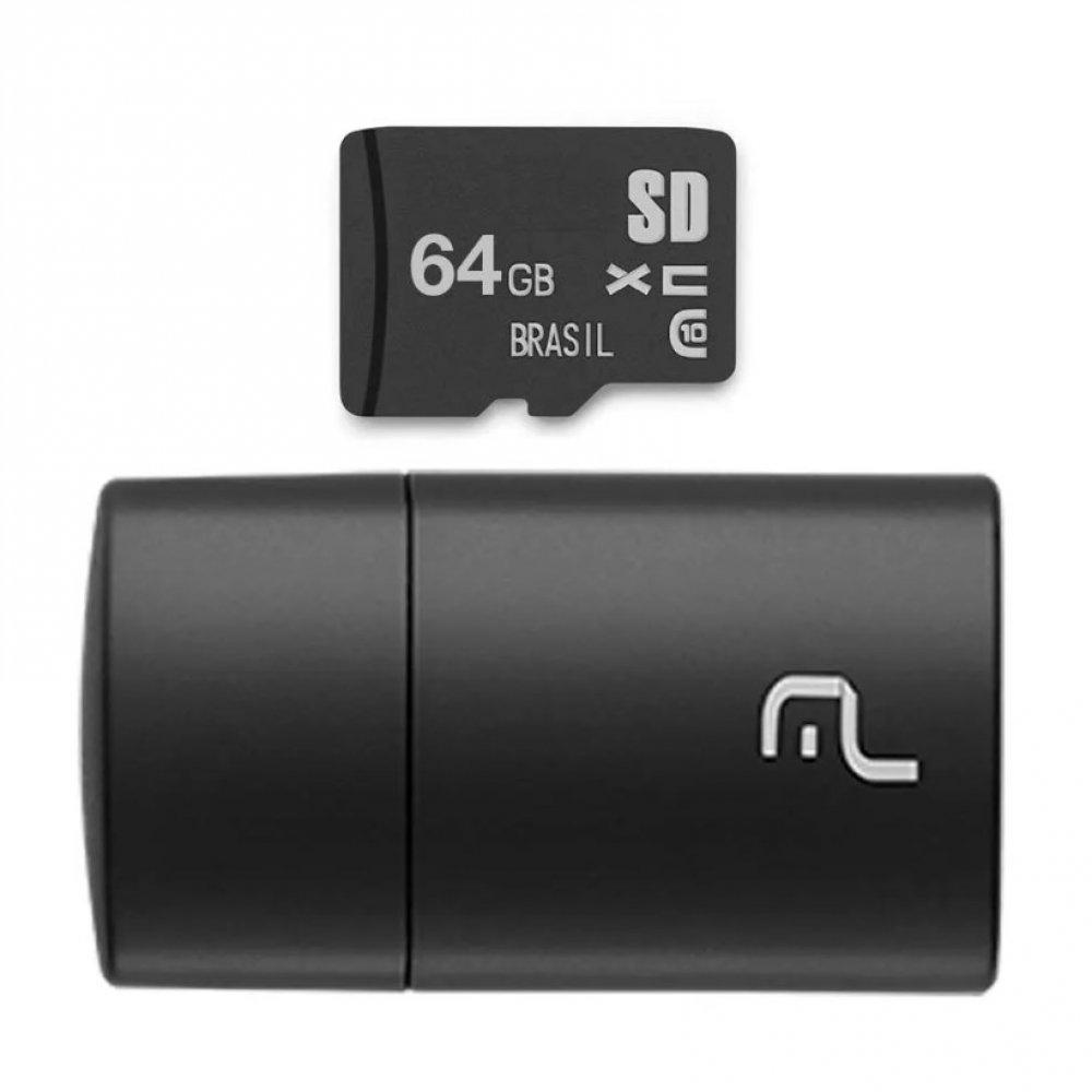 Pen Drive 2 em 1 Leitor USB e Cartão de Memória Classe 10 64GB Multilaser - MC164 - 1