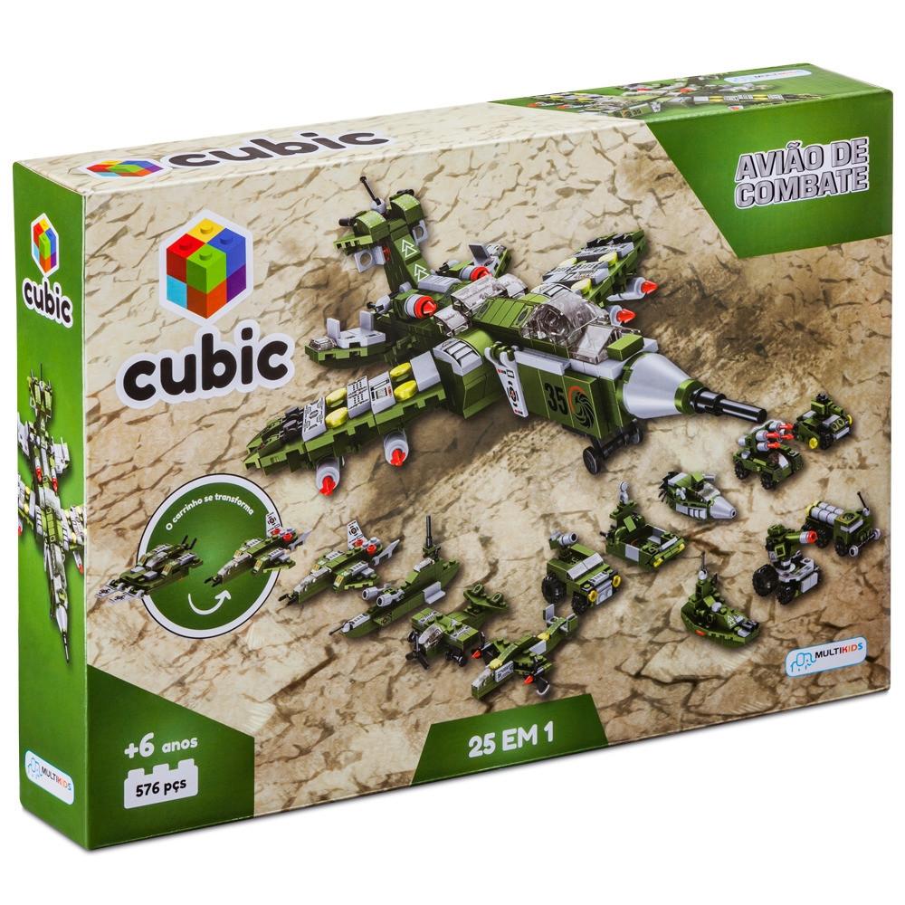 Blocos de Montar Cubic 25 em 1 Avião de Combate 576 Peças Multikids - BR1620 - 2