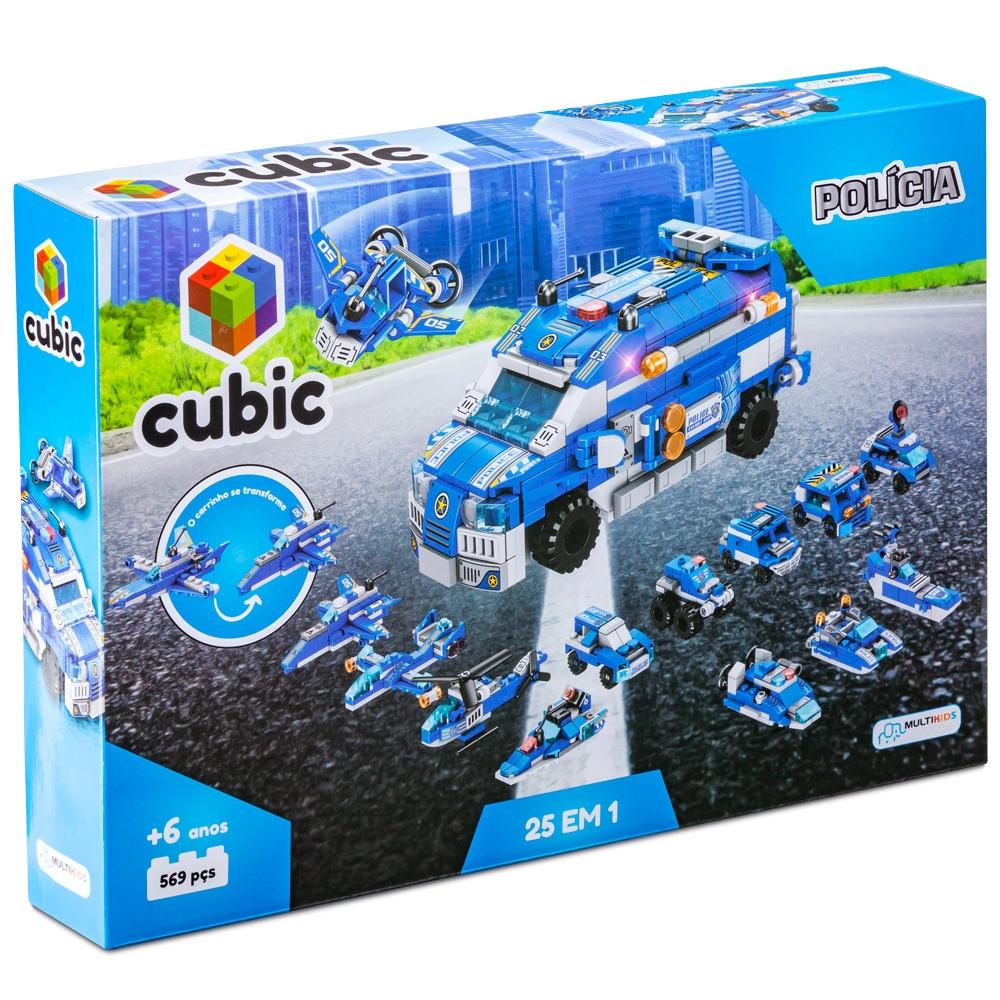 Blocos de Montar Cubic 25 em 1 Polícia 569 Peças Multikids - BR1619 - 2