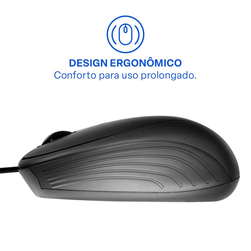 Mouse Emborrachado Preto com Fio Usb Multi (Multilaser) - MO222 - 4