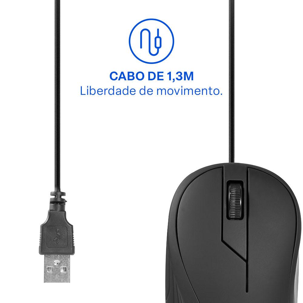 Mouse Emborrachado Preto com Fio Usb Multi (Multilaser) - MO222 - 6