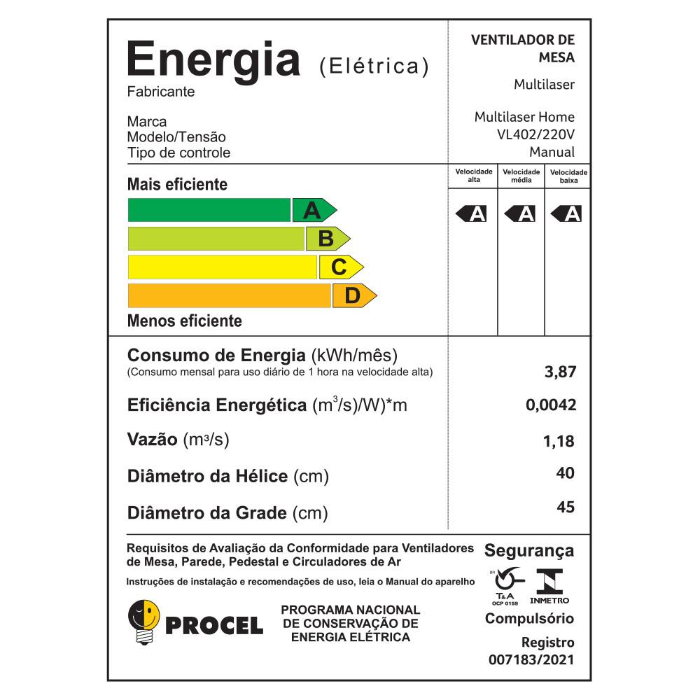Ventilador de Mesa 40cm Multi Turbo 40 - 220V 135W Preto Multilaser - VL402 - 9
