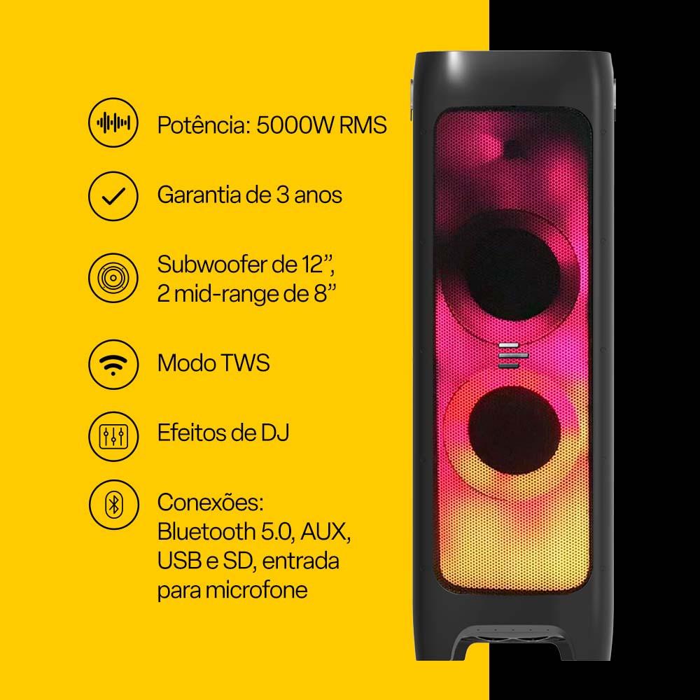 Caixa de Som Torre Flamebox DJ 5000W RMS Bluetooth AUX/USB/SD/TWS Pulse - SP512 - 2