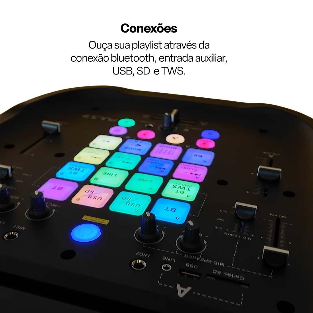 Caixa de Som Torre Flamebox DJ 5000W RMS Bluetooth AUX/USB/SD/TWS Pulse - SP512 - 3