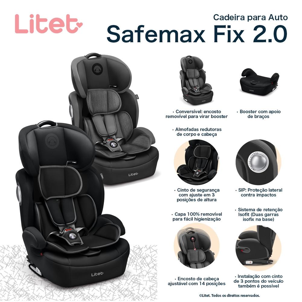 Cadeirinha Infantil para carro Safemax Fix 2.0 Isofix 9-36 Kg Cinza Litet - BB460 - 4