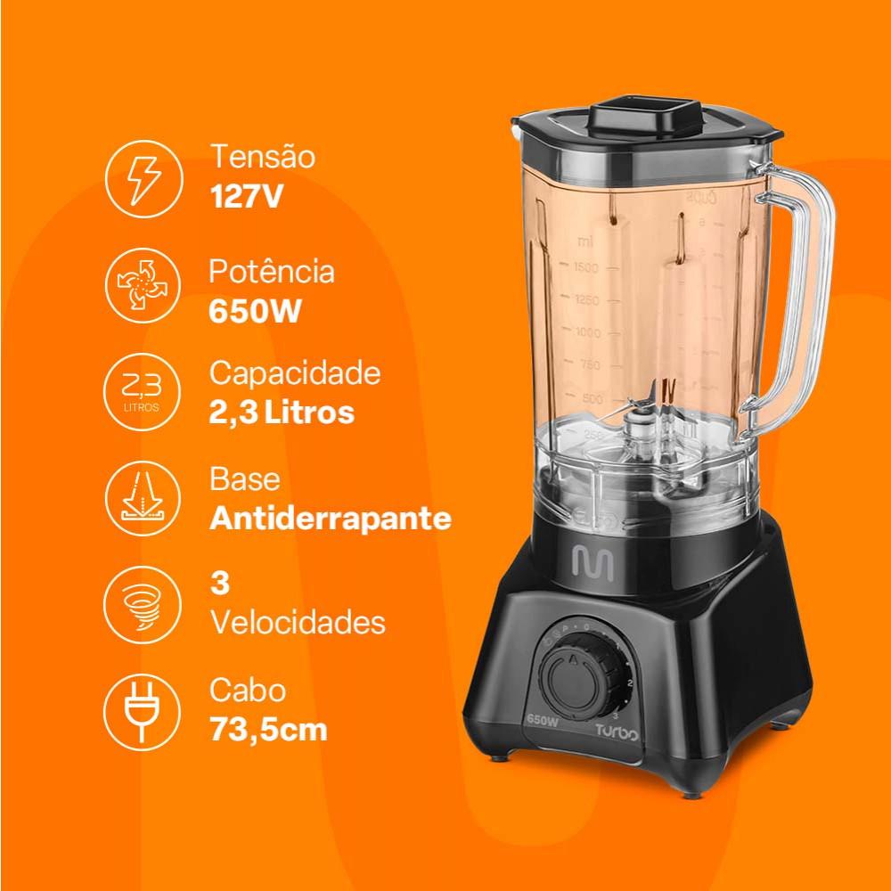 Liquidificador Turbo Preto 2,3L 3 Velocidades 650W 127V Multi Home - LQ651 - 2