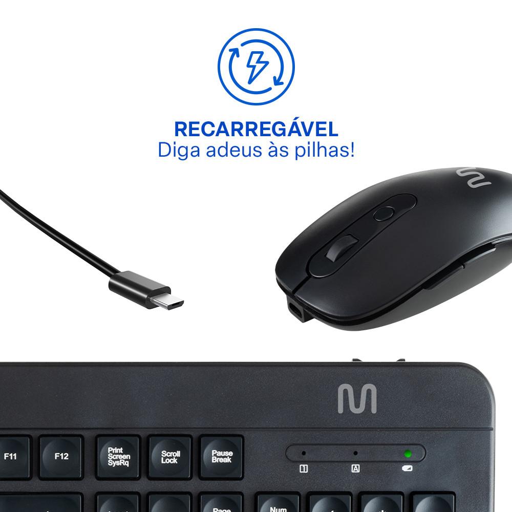 Teclado e Mouse Sem Fio Recarregável 2.4ghz USB Preto Multi (Multilaser) - TC250 - 4