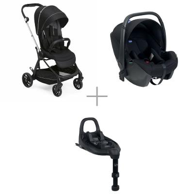 Kit Carrinho de Bebê Chicco Compacto One4ever Lounge + Bebê Conforto Kory +Base para Bebê Conforto Full 360 I-size 40871099100001K