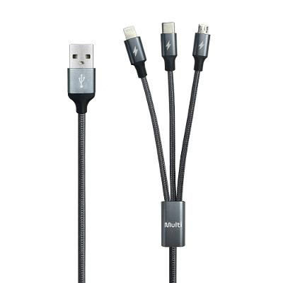 Cabo 3 em 1 em Nylon 1.2M Cinza Multi - WI501