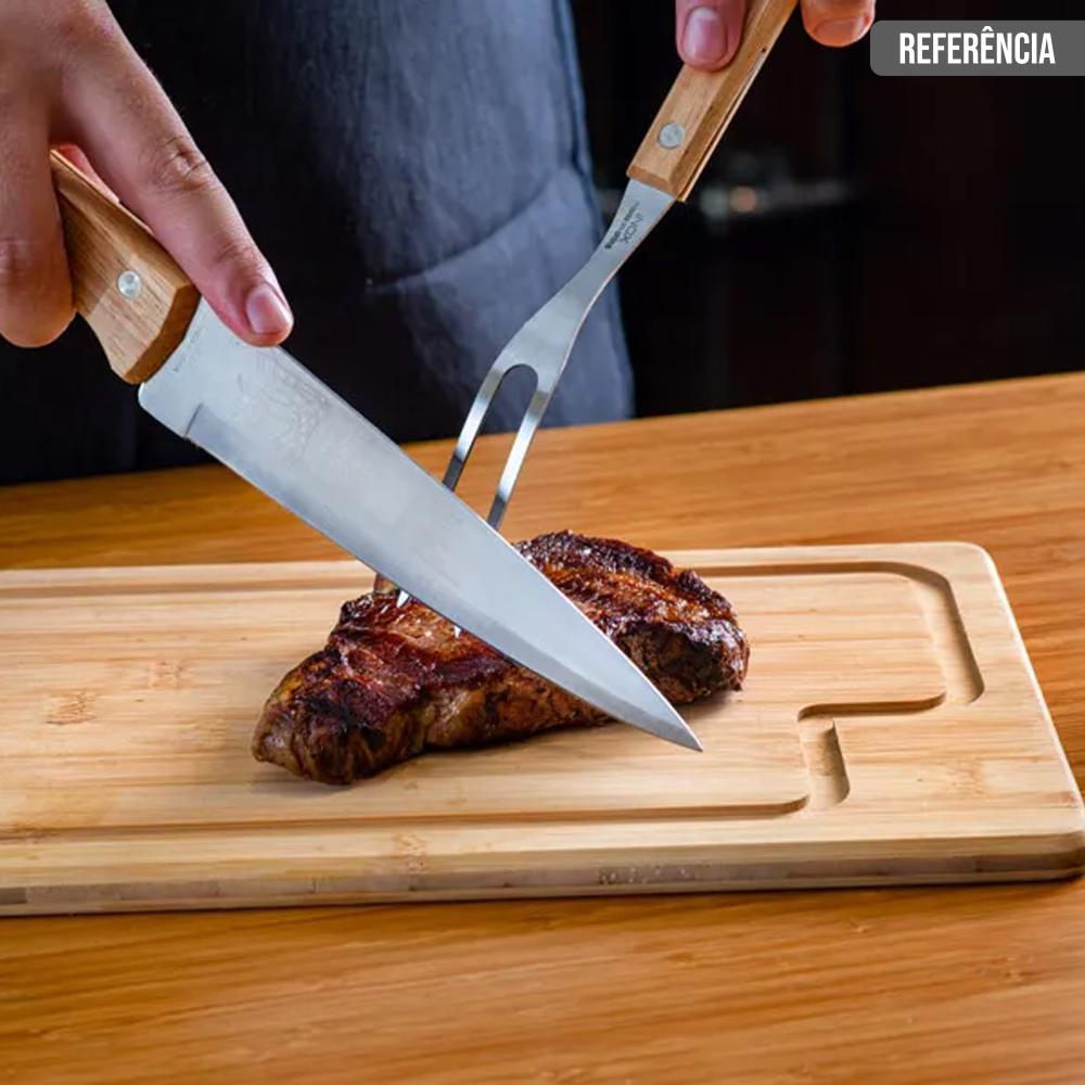 Kit Churrasco com Tábua em Bambu, Faca 7 e Garfo em Aço Inox - Preto - 4