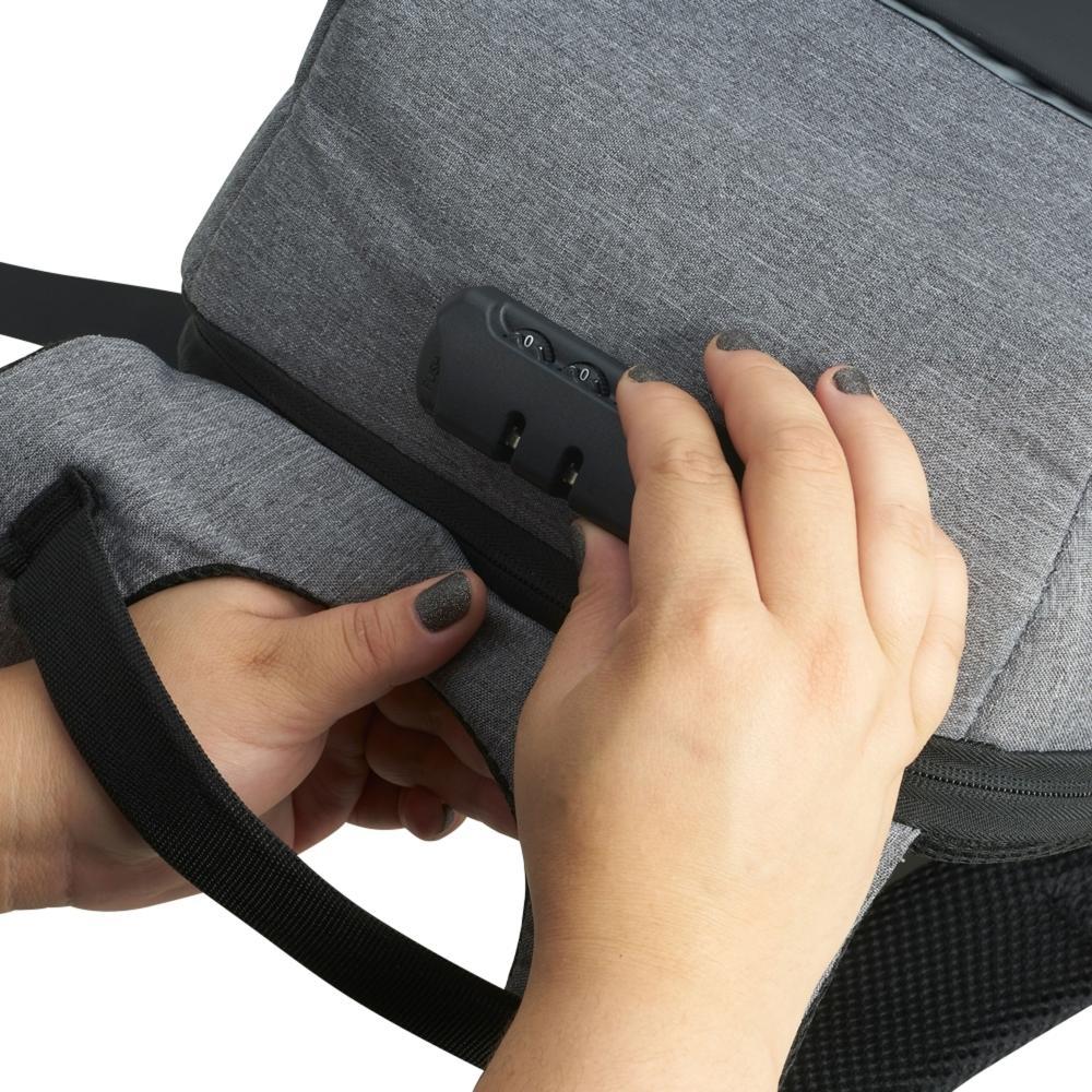 Mochila Anti-Furto em Poliéster com Saída USB e Cadeado Numérico - Cinza - 5
