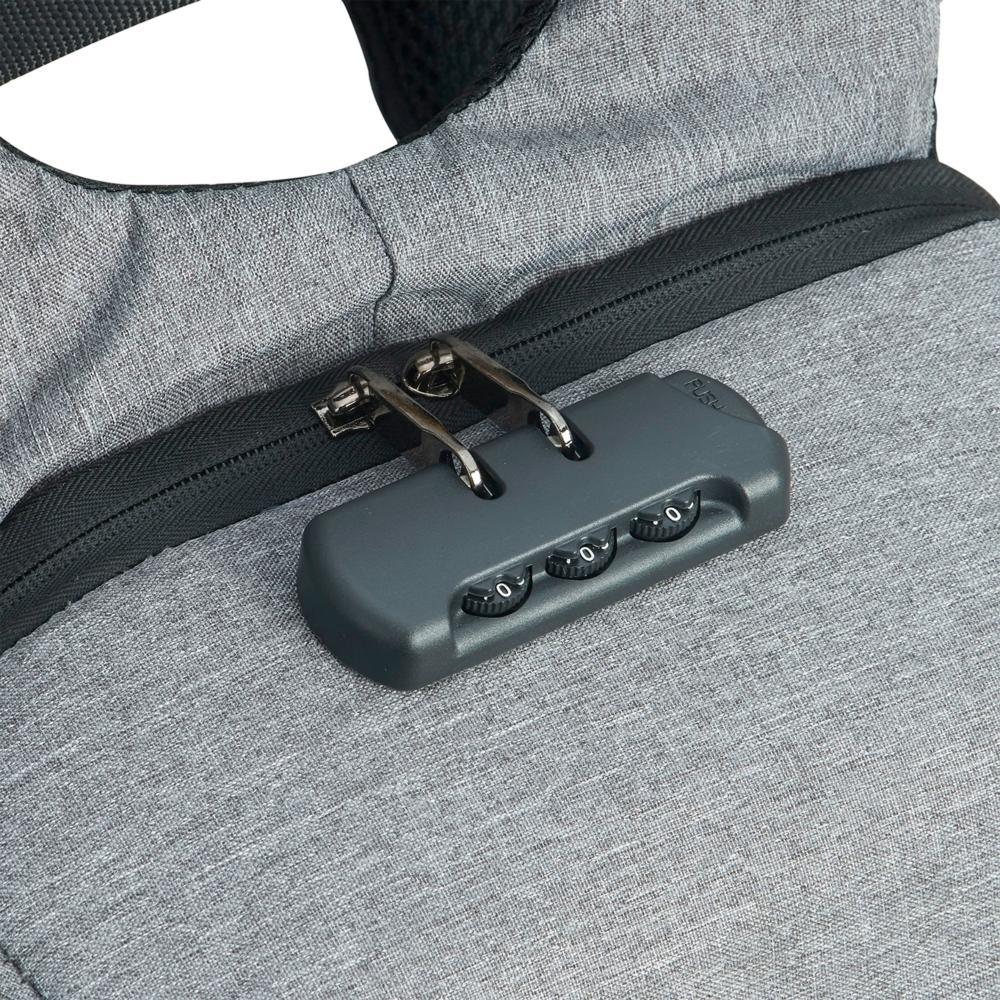 Mochila Anti-Furto em Poliéster com Saída USB e Cadeado Numérico - Cinza - 6