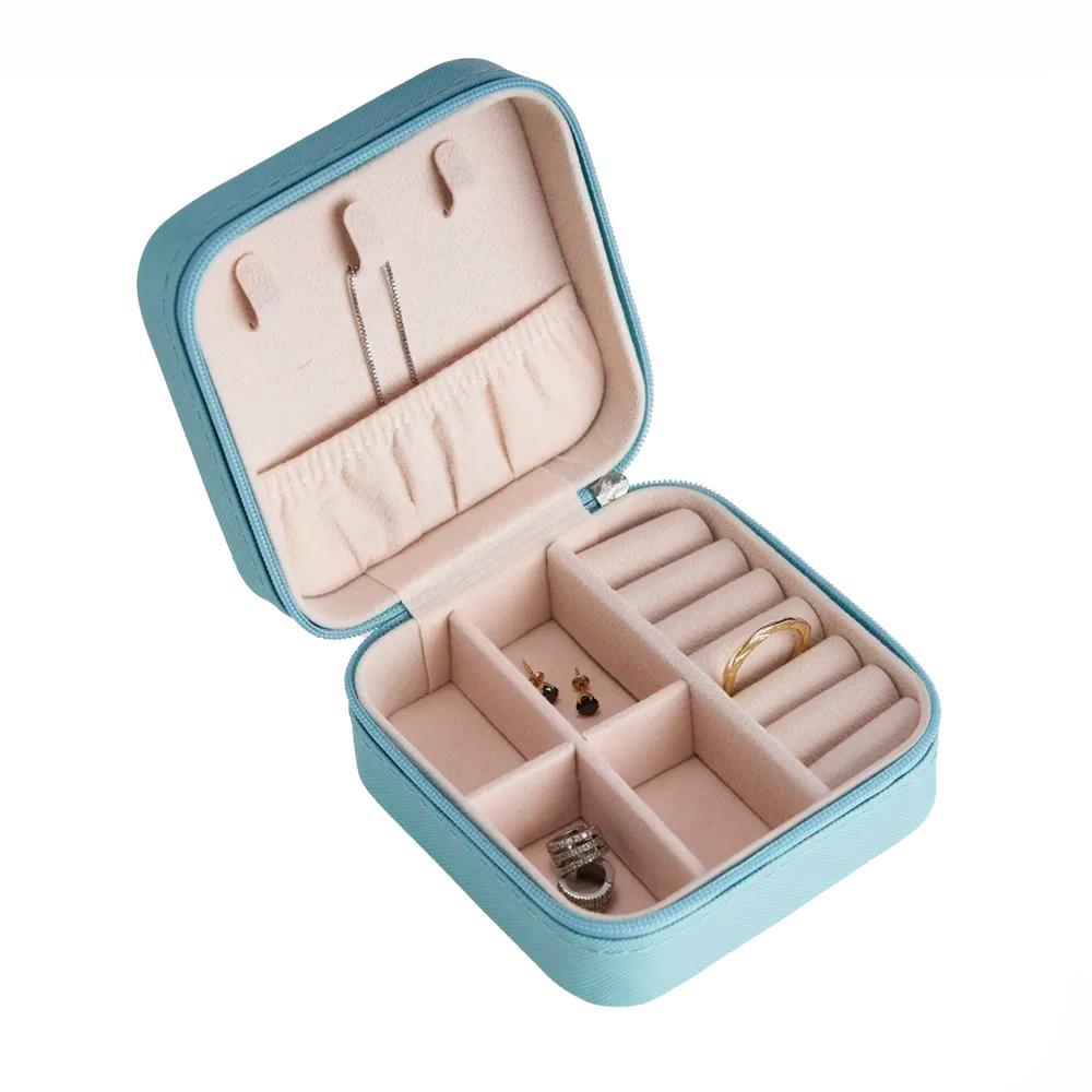 Porta Jóias de couro sintético 10x10cm - Azul - 1