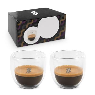 Conjunto de 02 Xícaras de Café 75ml em Vidro - Logo Cinza