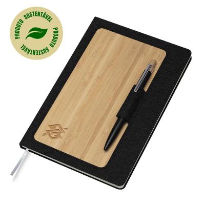 Caderno de Anotações com Suporte de Caneta e Capa de Bambu e Caneta