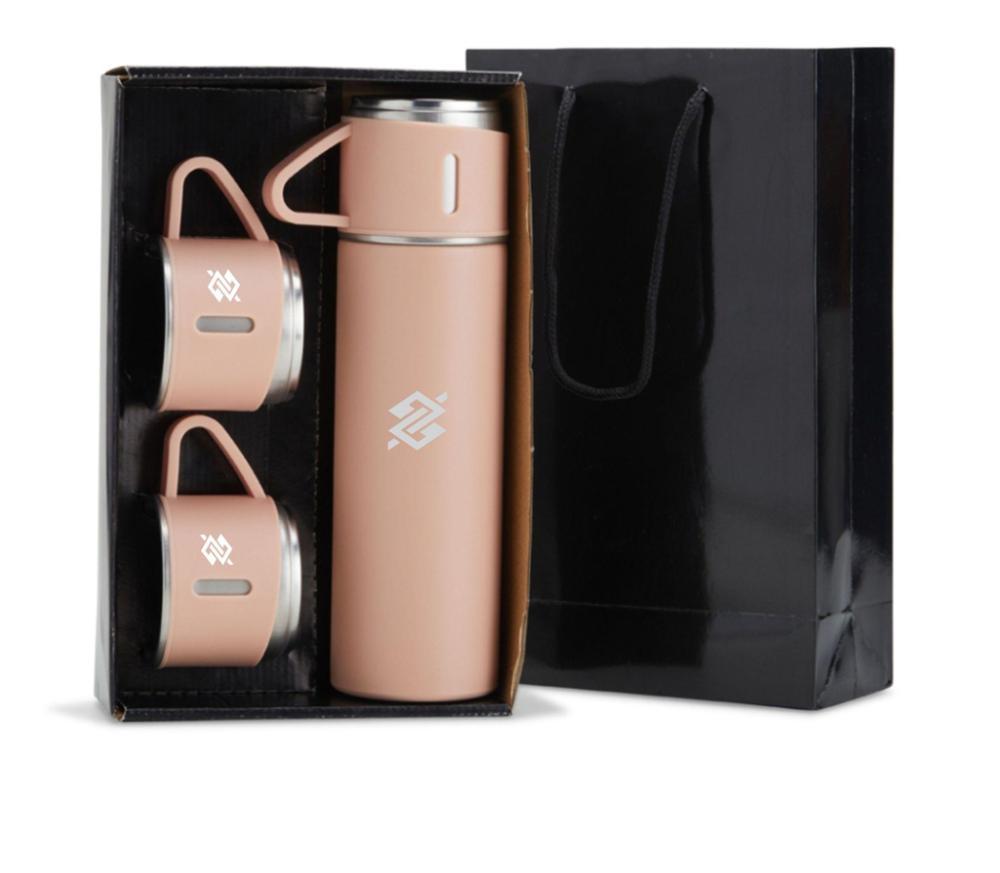 Kit Garrafa Térmica 450ml com Duas Xícaras - Rosa - 1
