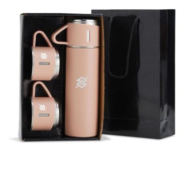 Kit Garrafa Térmica 450ml com Duas Xícaras - Rosa