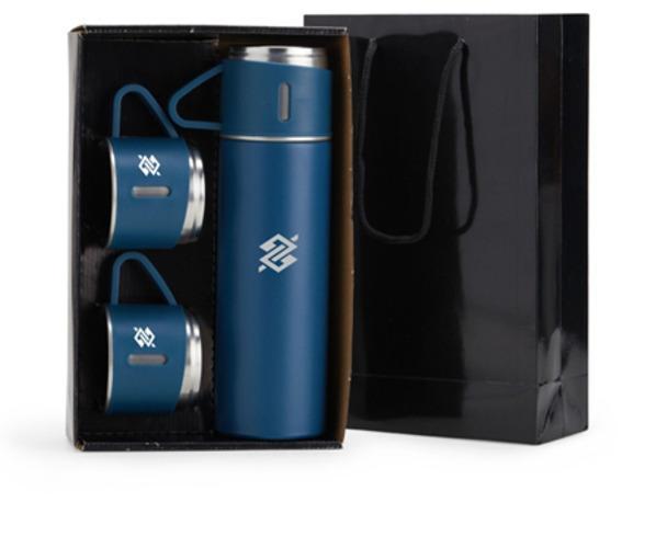 Kit Garrafa Térmica 450ml com Duas Xícaras - Azul - 1