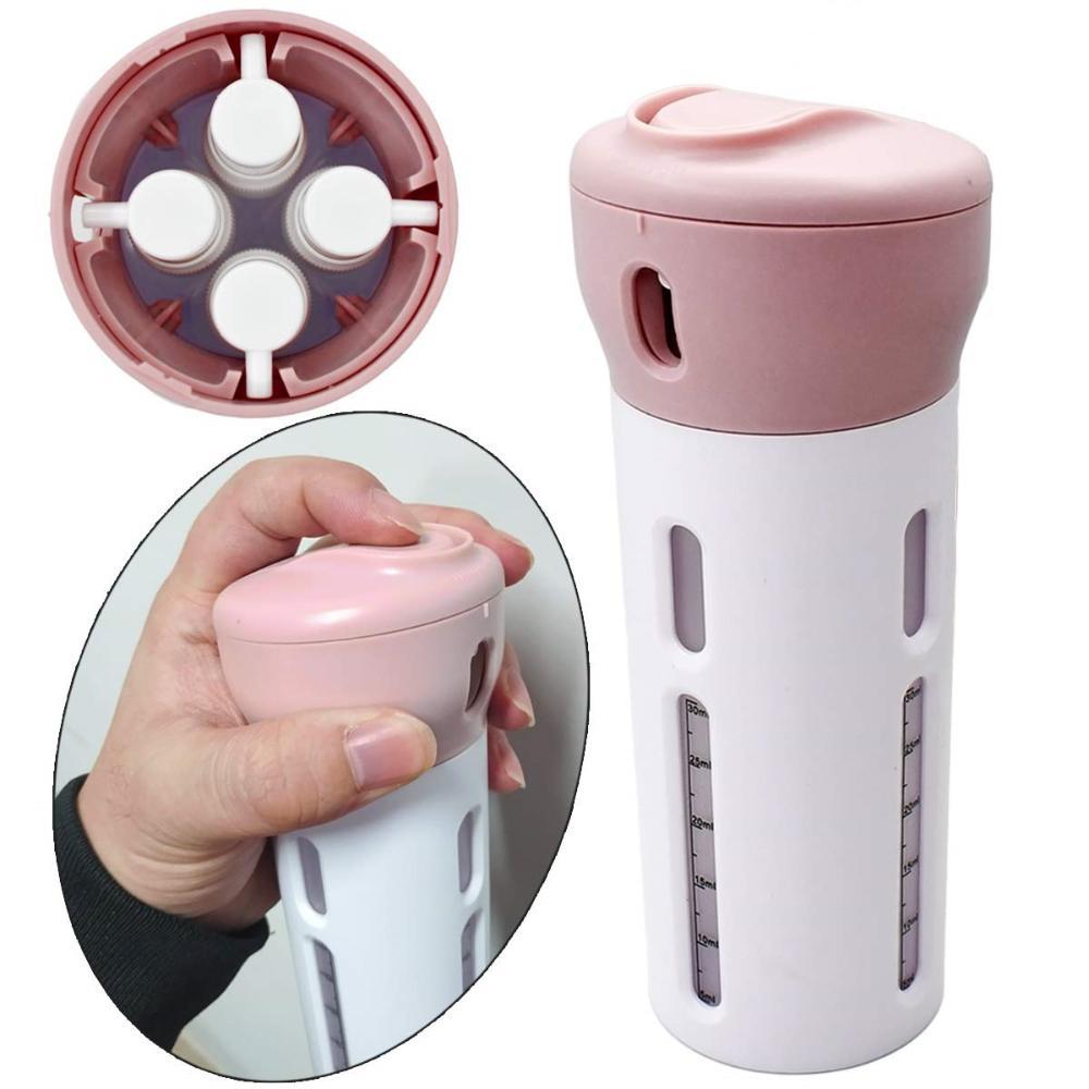 Dispenser Portátil De Viagem 4 em 1 Para Shampoo, Creme e Sabonete - Rosa - 4